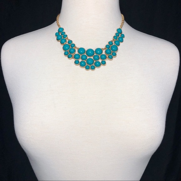 Teal Blue Dot Bib Statement Necklace Earrings Set - Picture 3 of 3
